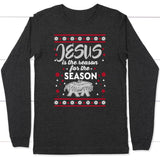 Jesus is reason for the season Christian Christmas long sleeve t-shirt Dark Grey Heather / S