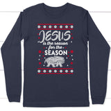 Jesus is reason for the season Christian Christmas long sleeve t-shirt Navy / S