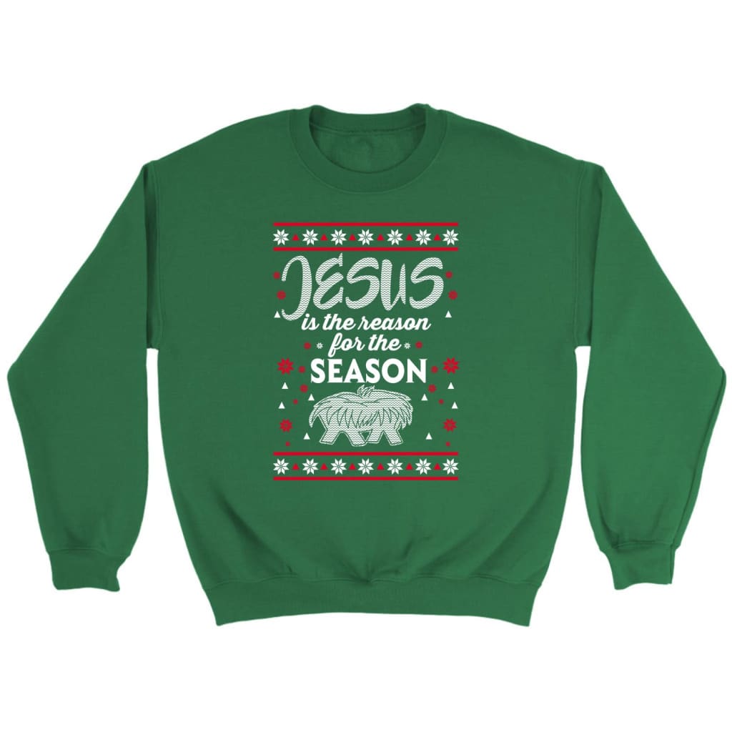 Jesus is reason for the season Christmas Christian sweatshirt Irish Green / S