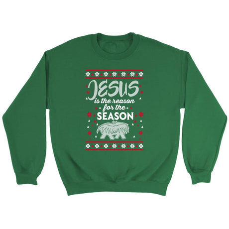 Jesus is reason for the season Christmas Christian sweatshirt Irish Green / S
