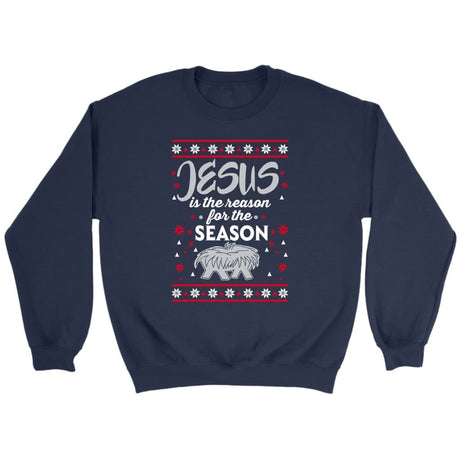 Jesus is reason for the season Christmas Christian sweatshirt Navy / S