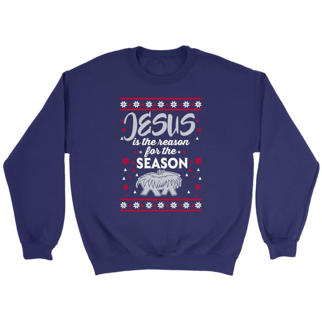 Jesus is reason for the season Christmas Christian sweatshirt Purple / S