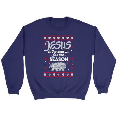 Jesus is reason for the season Christmas Christian sweatshirt Purple / S