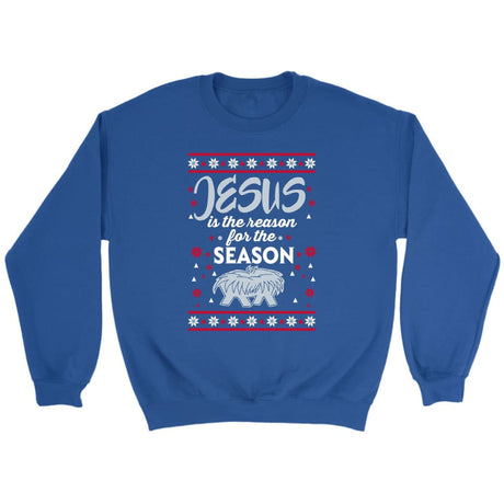 Jesus is reason for the season Christmas Christian sweatshirt Royal / S