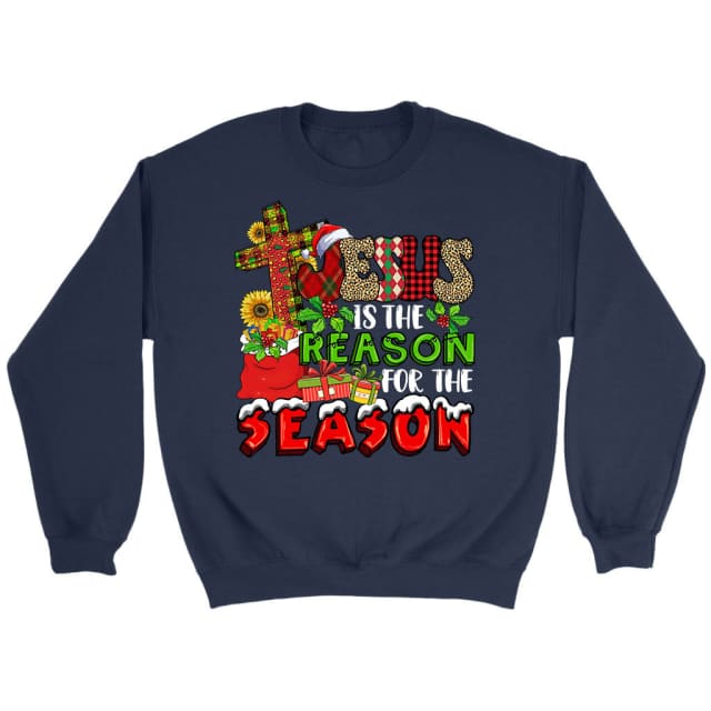 Christian Christmas apparel: Jesus is the reason for the season Christmas sweatshirt Navy / S