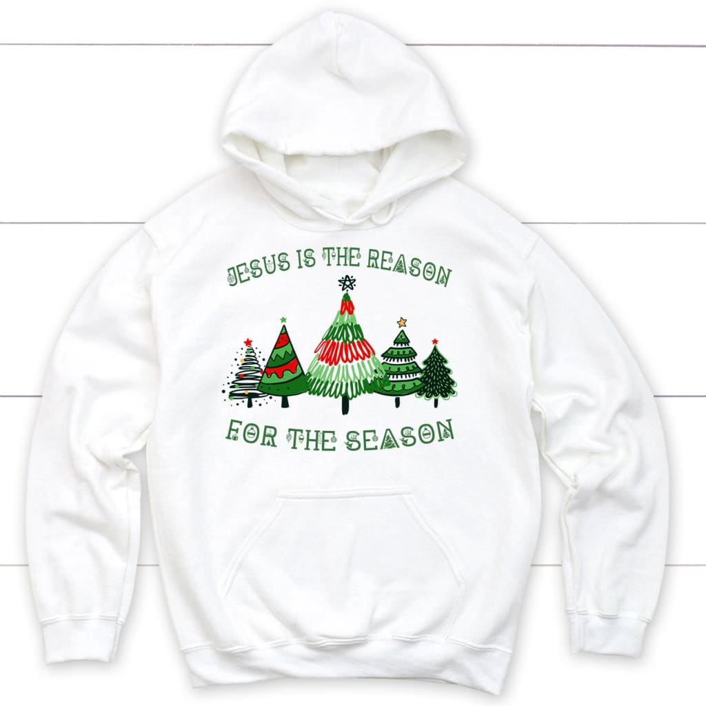 Jesus is the reason for the season Christmas tree hoodie White / S