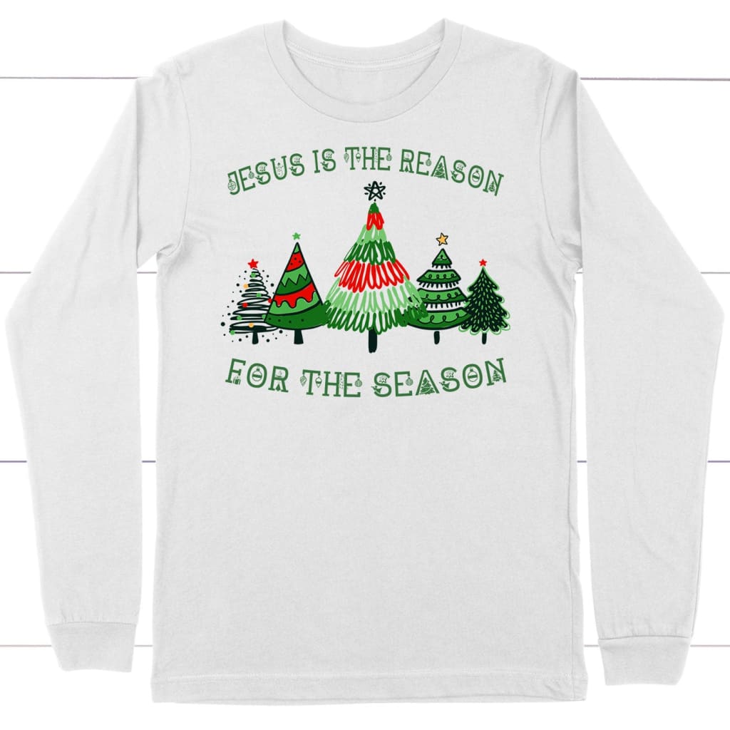 Jesus is the reason for the season Christmas tree long sleeve shirt White / S