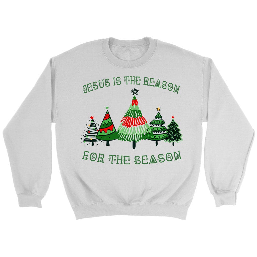 Jesus is the reason for the season Christmas tree sweatshirt White / S