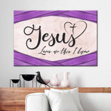 Purple-bordered "Jesus Loves Me This I Know" wall art canvas, Christian decor, perfect for faith-inspired gifting.