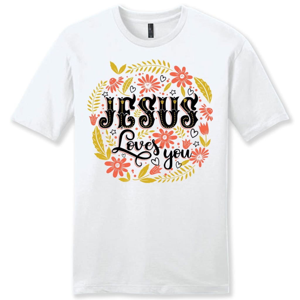 Jesus loves you floral men’s Christian t-shirt Jesus shirts White / S