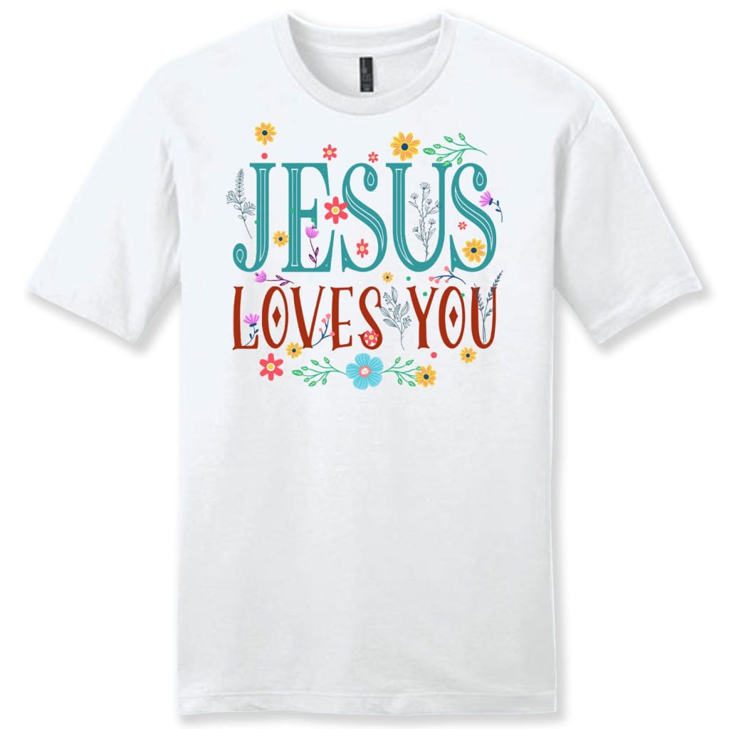 Jesus loves you shirt Jesus loves you flower men’s Christian t-shirt White / S