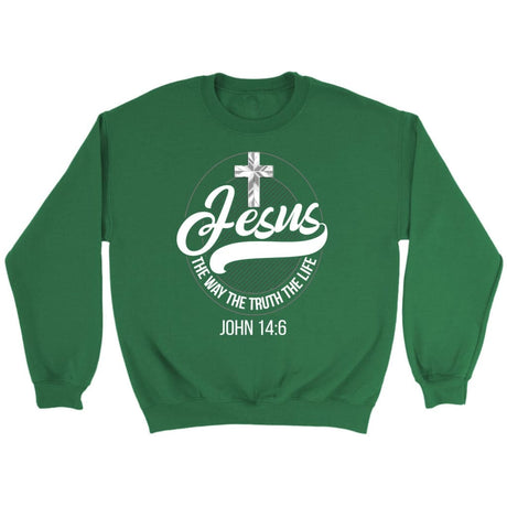 Jesus sweatshirt: Jesus the way the truth the life Christian sweatshirt Irish Green / S