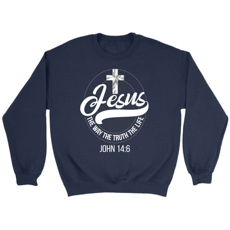Jesus sweatshirt: Jesus the way the truth the life Christian sweatshirt Navy / S