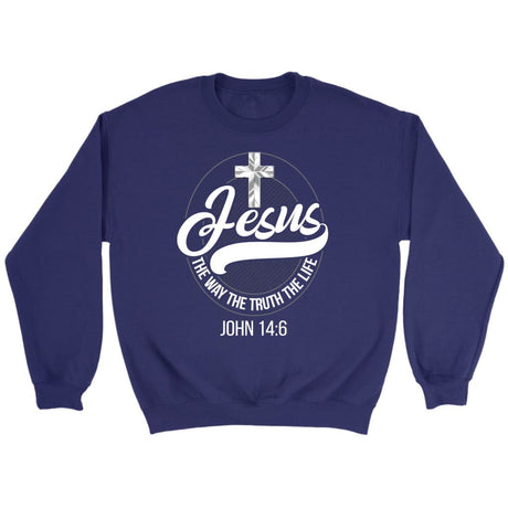 Jesus sweatshirt: Jesus the way the truth the life Christian sweatshirt Purple / S