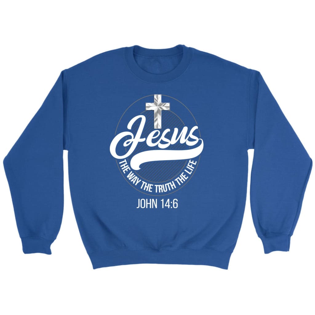 Jesus sweatshirt: Jesus the way the truth the life Christian sweatshirt Royal / S