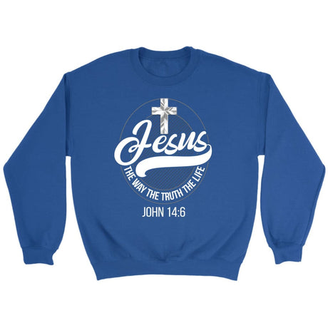 Jesus sweatshirt: Jesus the way the truth the life Christian sweatshirt Royal / S