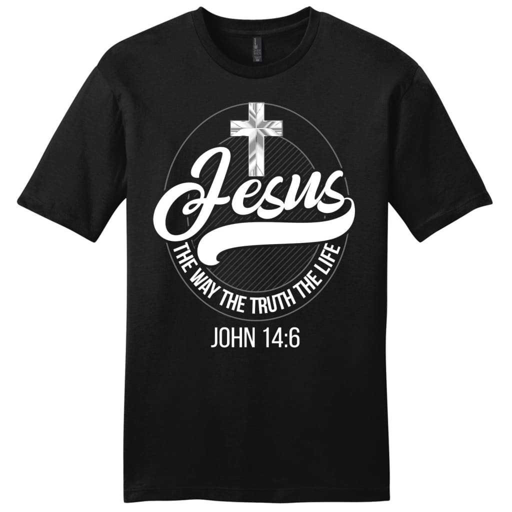 Jesus tee shirts: Jesus the way the truth the life men’s Christian t-shirt Black / S