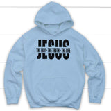 Jesus the way the truth the life hoodie - Christian hoodies Light Blue / S