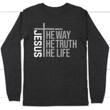 Jesus the way the truth the life long sleeve shirt Dark Grey Heather / S