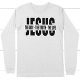 Jesus the way the truth the life long sleeve t-shirt | Christian apparel White / S