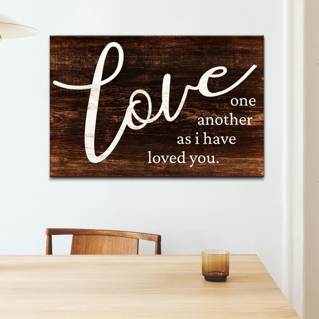 John 13:34 Love one another as I have loved you Bible verse wall art canvas Brown / 12 x 8
