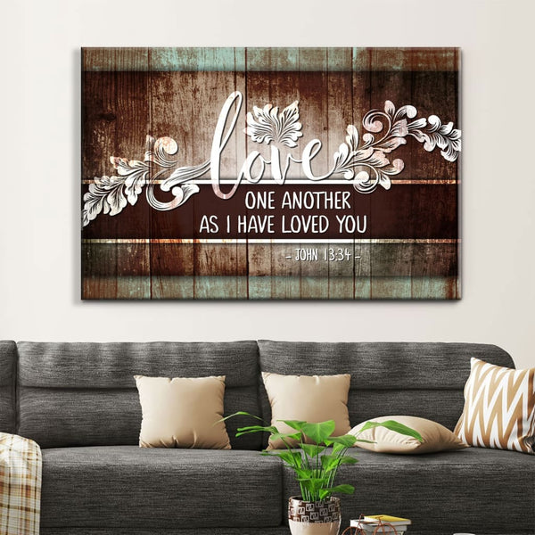 John 13:34 Love One Another Sign Wall Art Canvas, Christian Wall