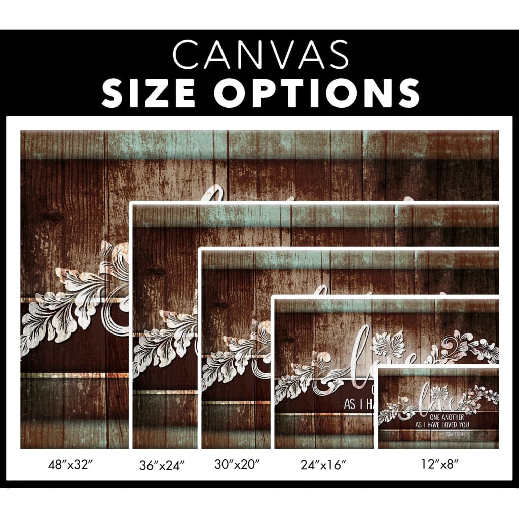 John 13:34 Love one another wall art canvas Rustic Christian wall art canvas, John 13:34 Bible verse, "Love One Another," faith and religion decor / canvas size options.