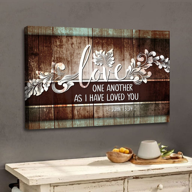 Rustic John 13:34 wall art canvas, "Love One Another," Bible verse, Christian gifts for faith-based home decor.