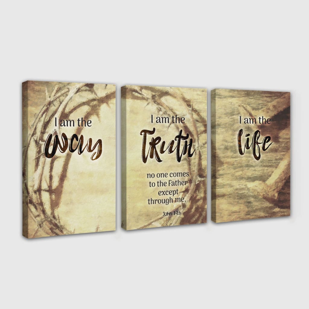 Inspirational Christian Easter gift: John 14:6 wall art featuring Jesus' crown of thorns in a 3-panel design.