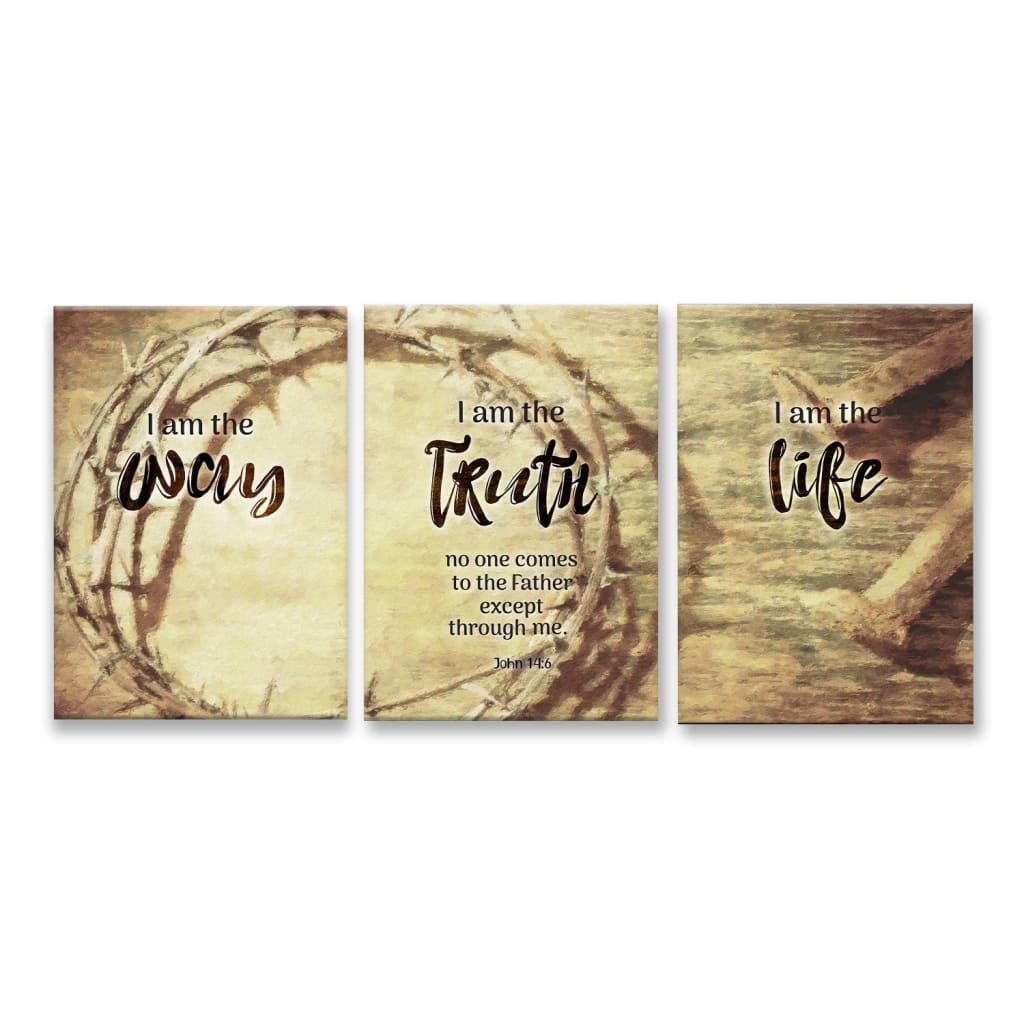 John 14:6 "I Am the Way" wall art canvas with a crown of thorns backdrop, perfect for Easter Christian home decor.