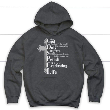 John 3:16 For God so loved the world hoodie - Bible verse hoodie Dark Heather / S