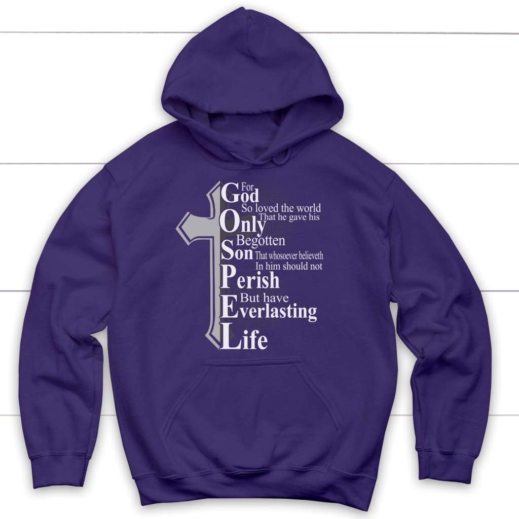 John 3:16 For God so loved the world hoodie - Bible verse hoodie Purple / S
