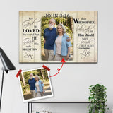 Inspirational canvas print with John 3:16 KJV Bible verse and custom photo, "For God So Loved The World," ideal Christian gift.