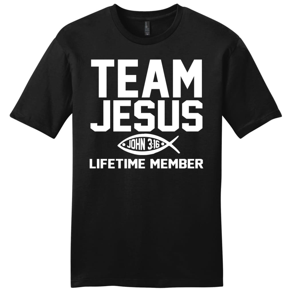 John 3:16 shirts: Team Jesus lifetime member mens Christian t-shirt Black / S