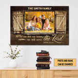 Personalized Joshua 24:15 "As For Me and My House" wall art canvas with custom family name and photo, Christian gifts.