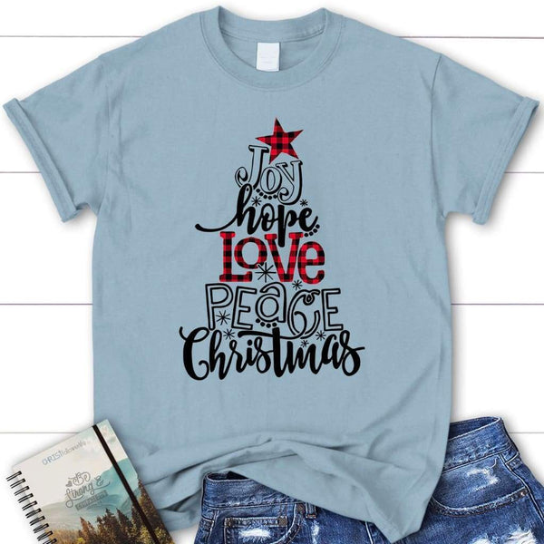 Joy Hope Love Peace Christmas Women's T-shirt, Buffalo Plaid Christian ...