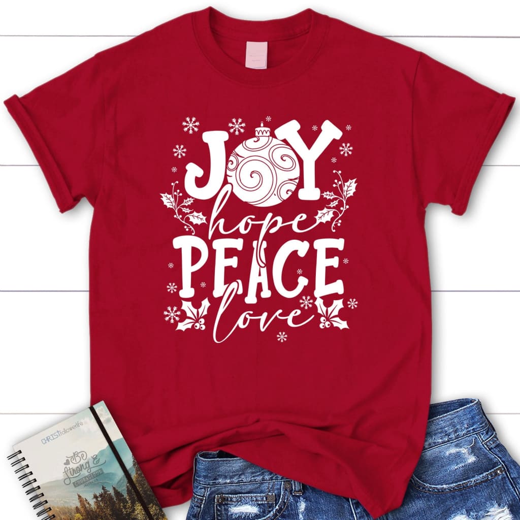 Joy hope peace love Christmas women’s t-shirt Red / S