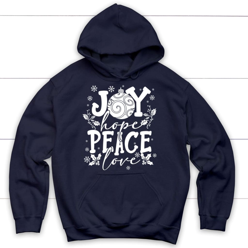 Joy hope peace love Christian Christmas hoodie Navy / S