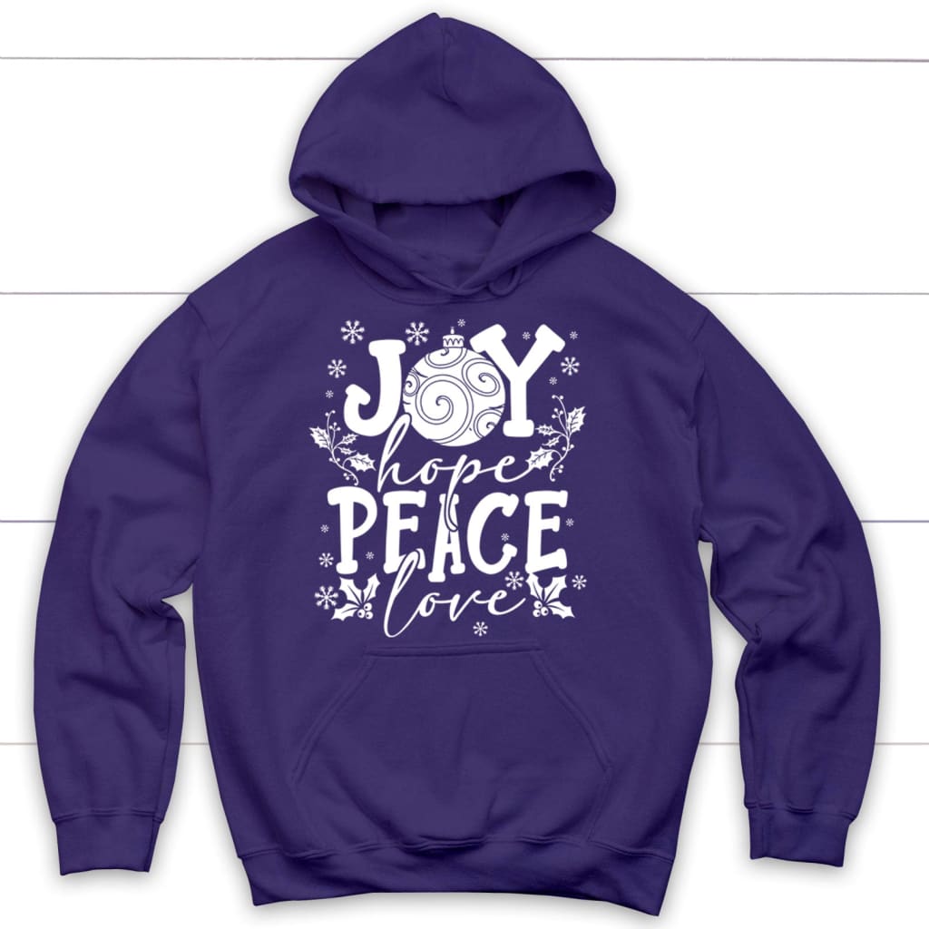 Joy hope peace love Christian Christmas hoodie Purple / S