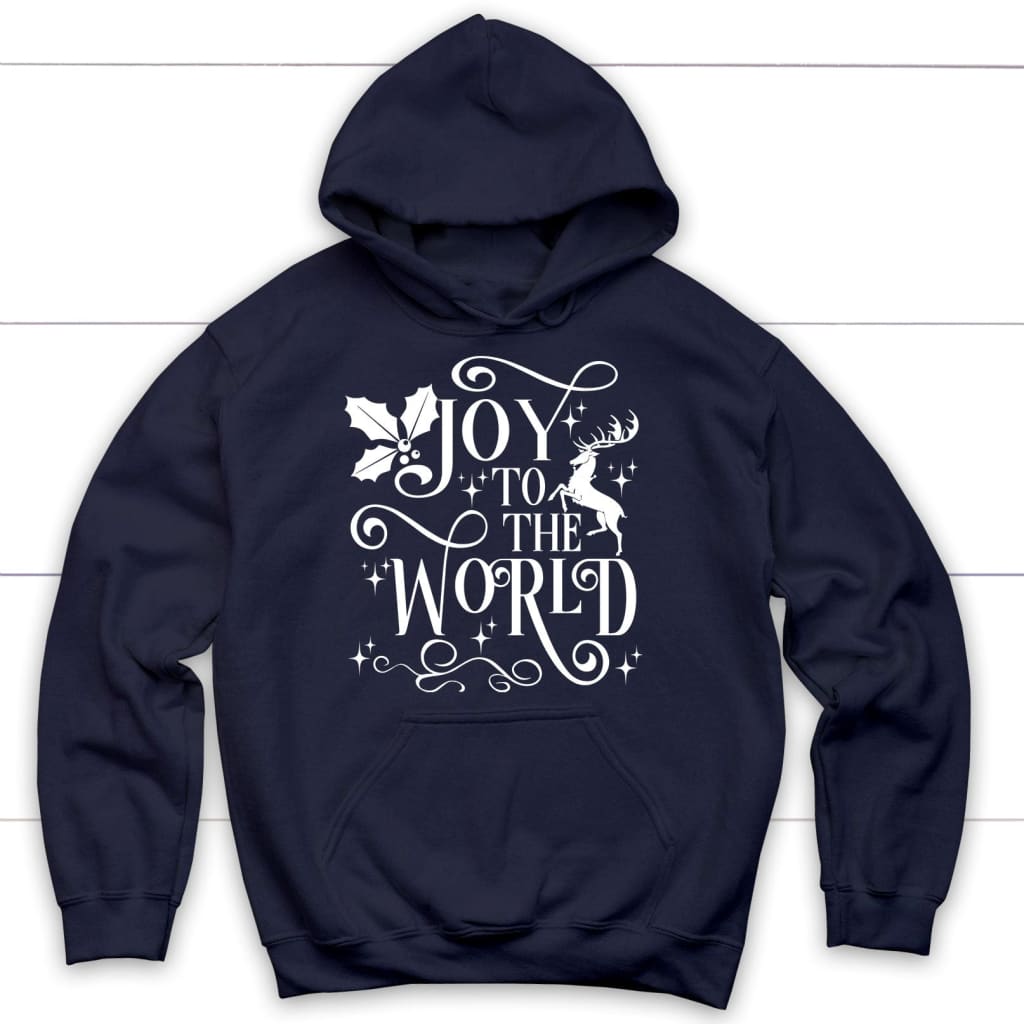 Christian Christmas hoodie Joy to the world hoodie Navy / S