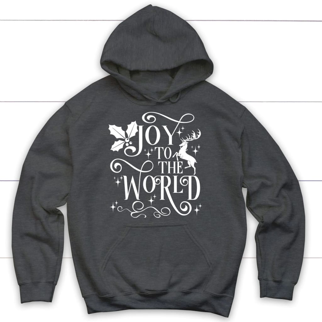 Christian Christmas hoodie Joy to the world hoodie Dark Heather / S