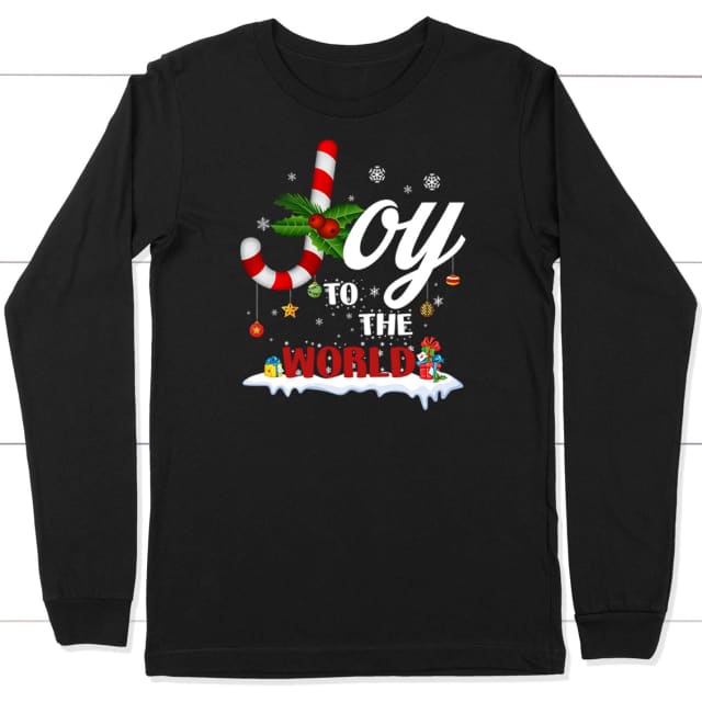 Joy to the world Buffalo plaid Christmas long sleeve shirt Black / S
