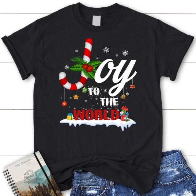 Joy to the world buffalo plaid Christmas Women’s t-shirt Black / S