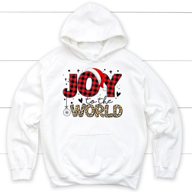 Joy to the world Buffalo plaid leopard Christmas hoodie White / S