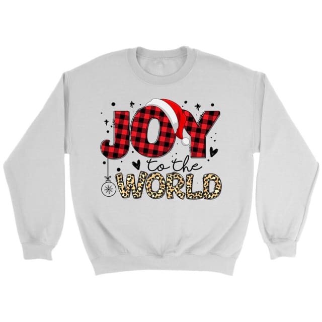 Joy to the world Buffalo plaid leopard Christmas sweatshirt White / S