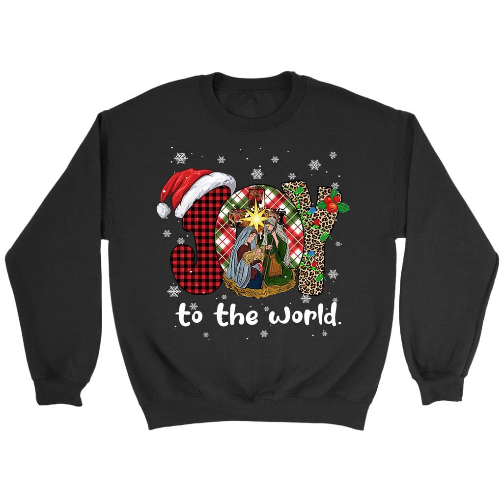 Joy To The World Sweatshirt, Buffalo Plaid Leopard, Christmas