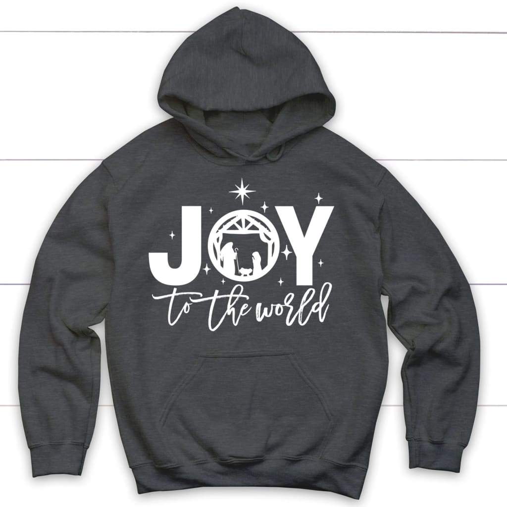 Joy to the world Christmas Christian hoodie Dark Heather / S