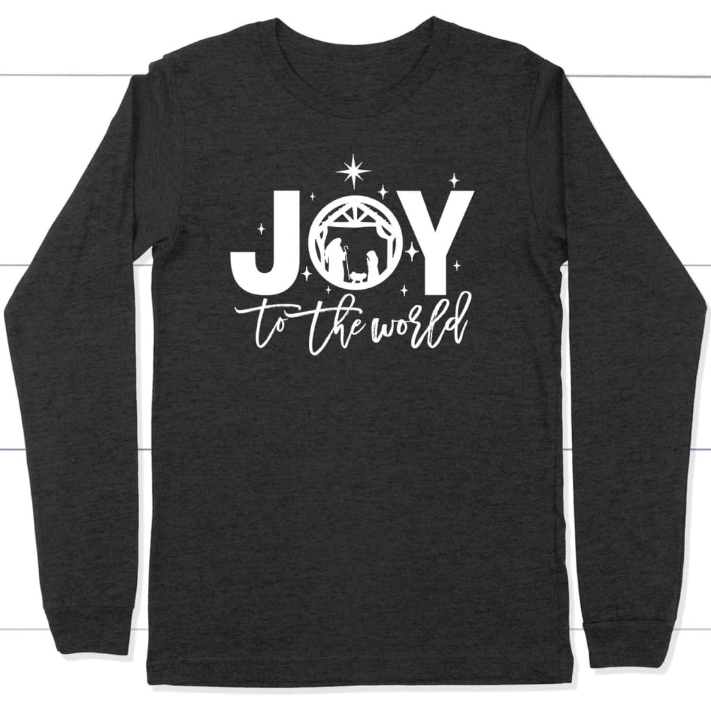 Joy to the world Christmas long sleeve t-shirt - Christian Christmas gifts Dark Grey Heather / S
