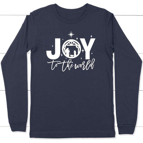 Joy to the world Christmas long sleeve t-shirt - Christian Christmas gifts Navy / S
