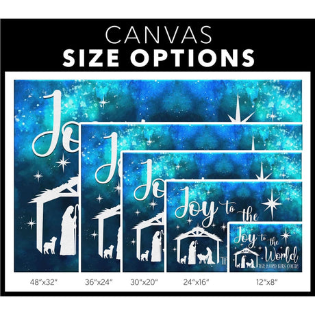 Religious Christmas wall art canvas with "Joy to the World the Lord Has Come" and nativity scene, perfect for faith-filled Christmas home decor.